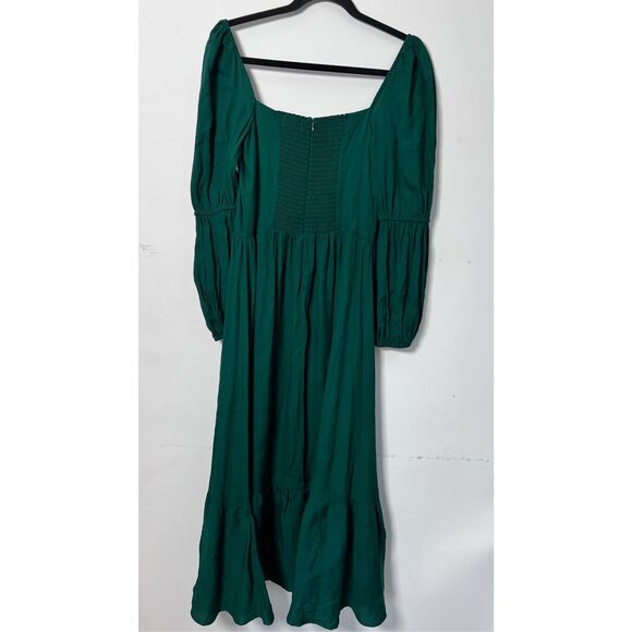 Reformation Women's Smocked Ruffle Square-Neck Midi Mica Dress In Emerald Size 8 - Picture 8 of 9